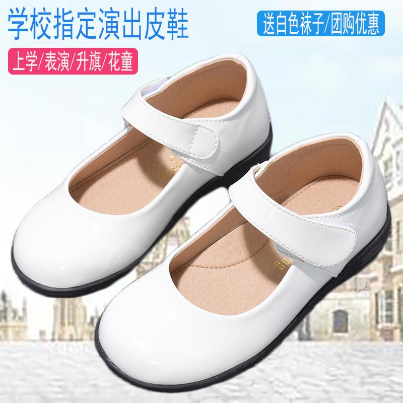 儿童合唱表演黑皮鞋女童黑色皮鞋学生演出鞋白色公主礼服鞋礼仪鞋