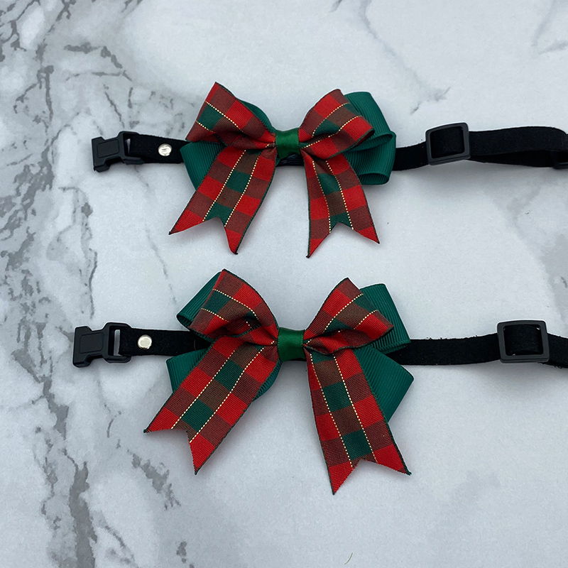 宠物可爱格子领结狗狗猫咪蝴蝶结装饰可调节墨绿圣诞节平安夜