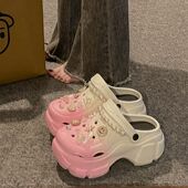 包头厚底防滑沙滩拖鞋 时尚 新款 女2024夏季 渐变增高珍珠洞洞鞋