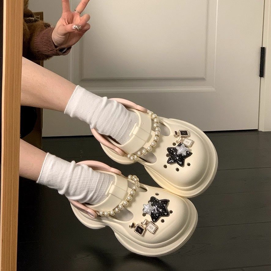 夏季可爱卡通厚底增高包头半拖