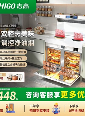 志高白色纯电集成灶气电两用一体灶智能家用厨房多功能蒸烤消毒柜