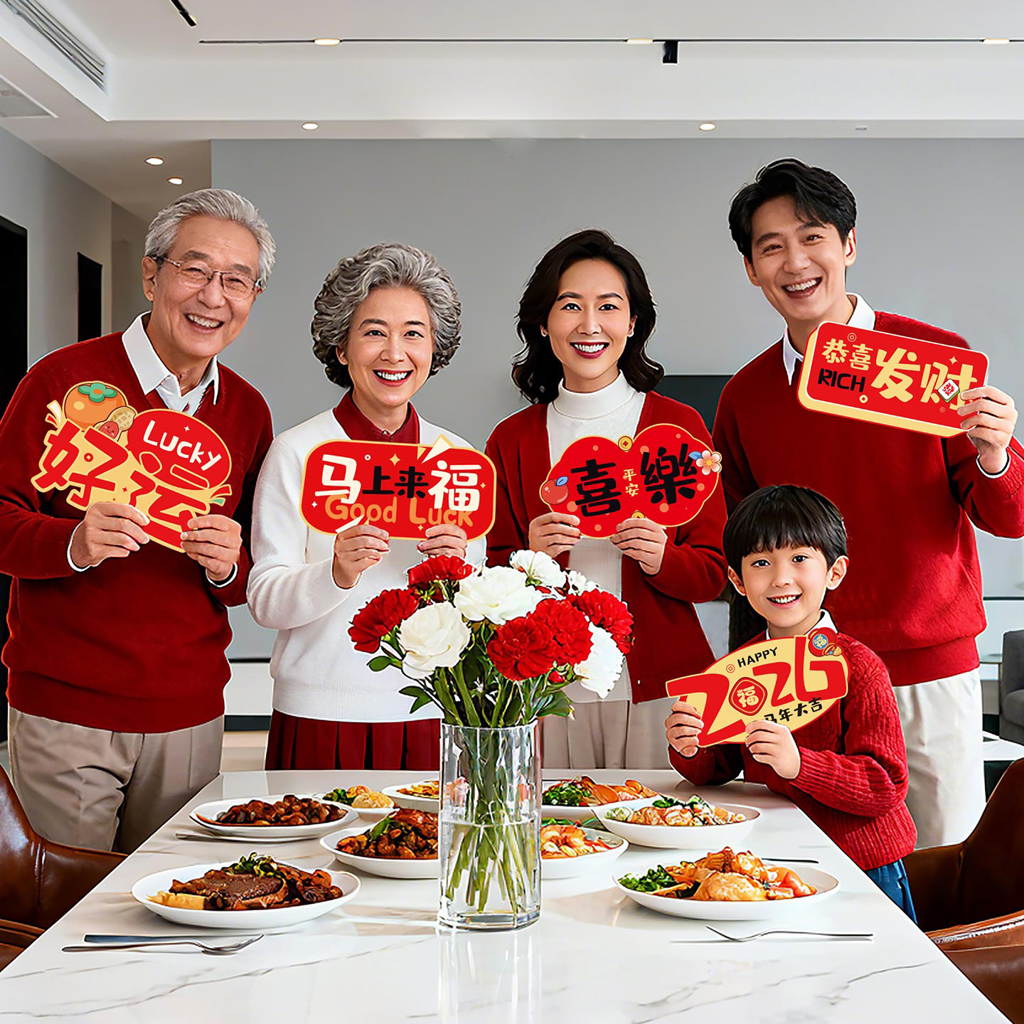 春节家庭聚餐跨年手举拍照道具