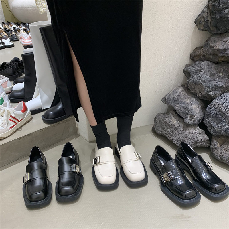 英伦风小皮鞋女学生低帮浅口玛丽珍鞋2021夏季增高穆勒鞋方头单鞋