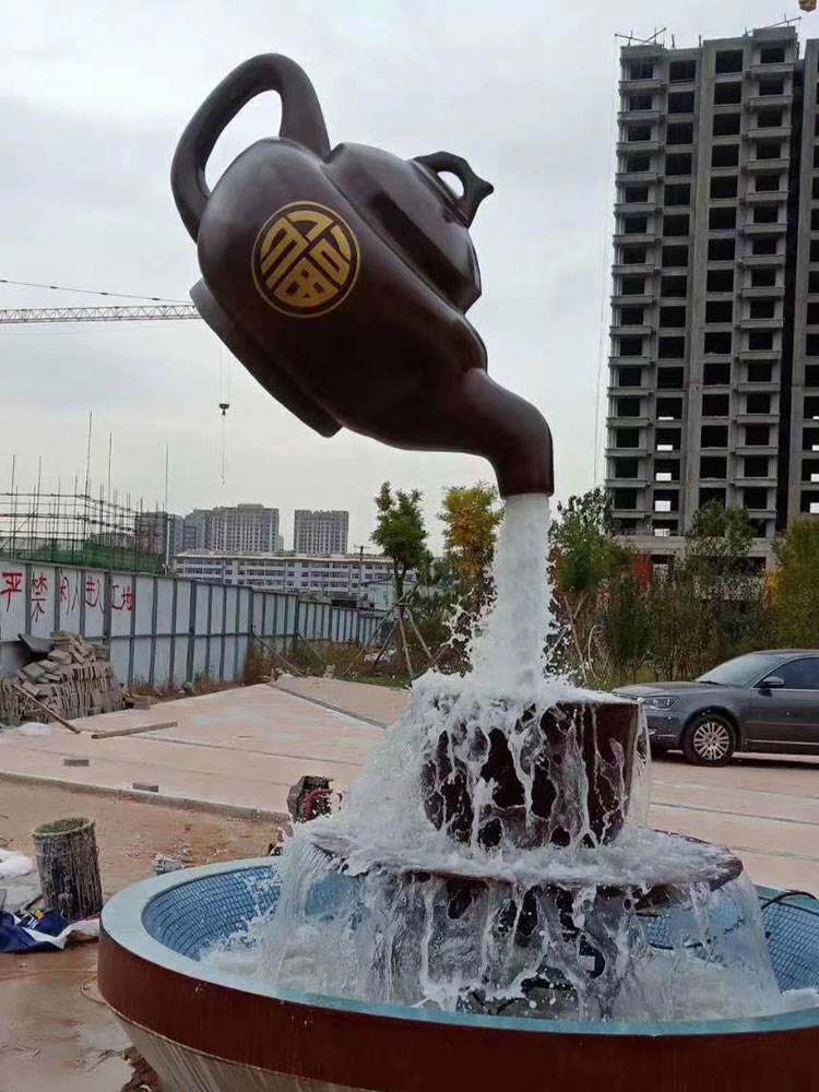 天壶悬空流水景观茶壶喷泉大型玻璃钢雕塑室内户外茶园装饰摆件
