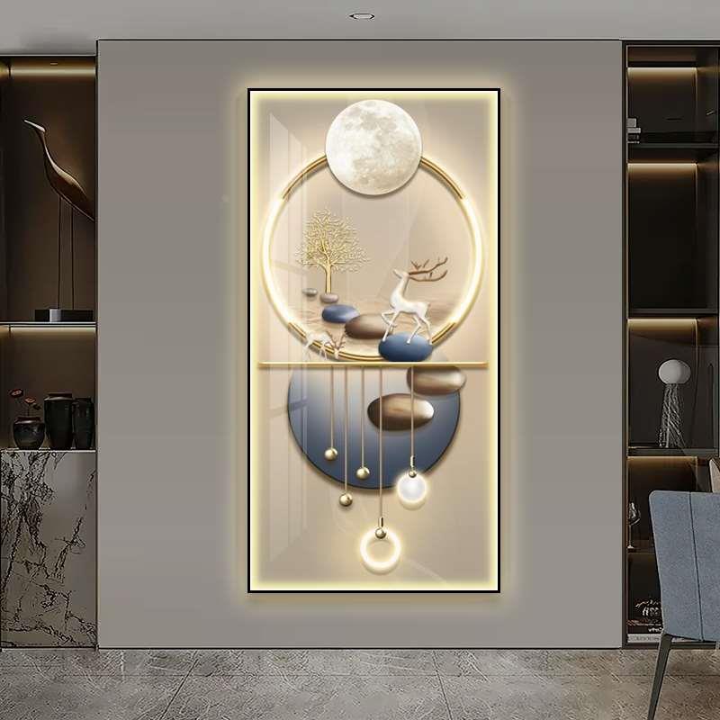 运石来转轻奢高级感led带灯入户玄关装饰画走廊过道铝合金框挂画