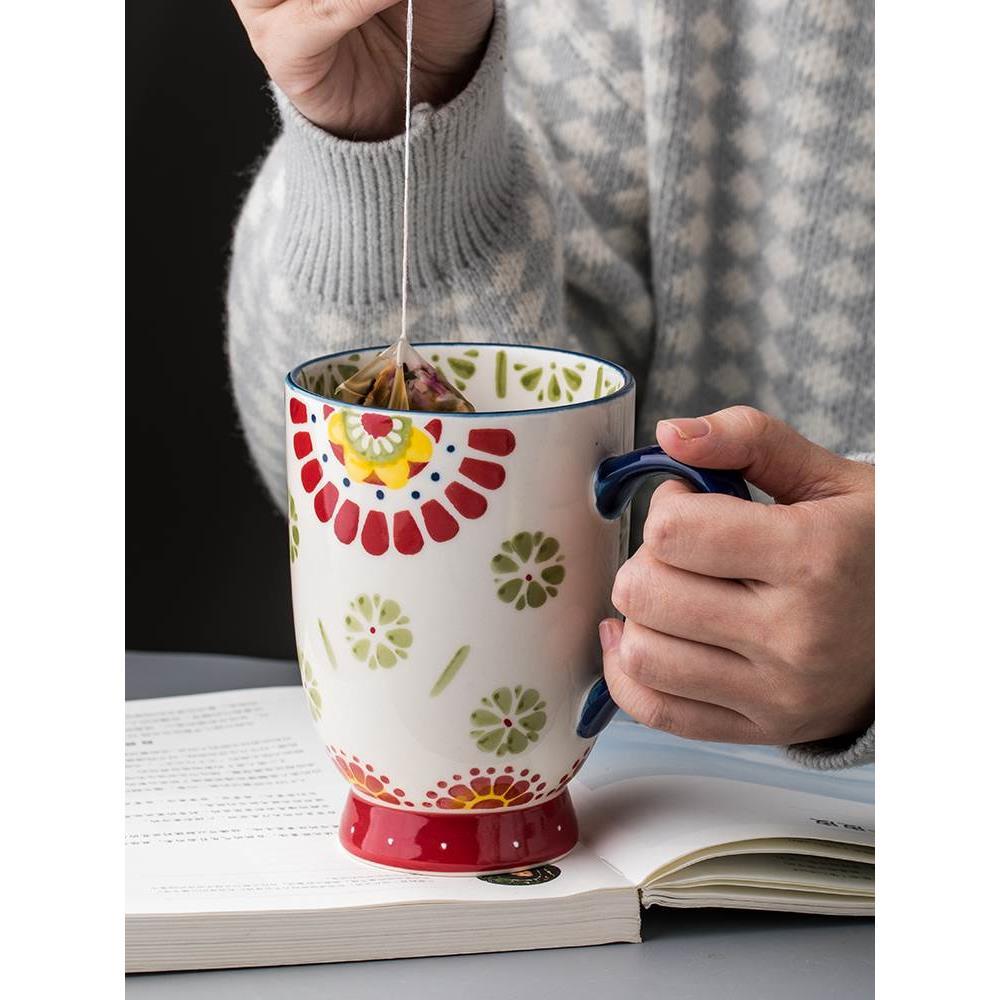 巷子尾〖田园风~大容量手绘杯子〗700陶瓷马克杯办公室喝水杯