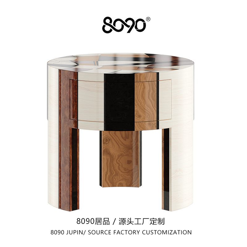 8090居品中古风万花筒彩绘床头柜客厅卧室床边柜别墅样板房家具