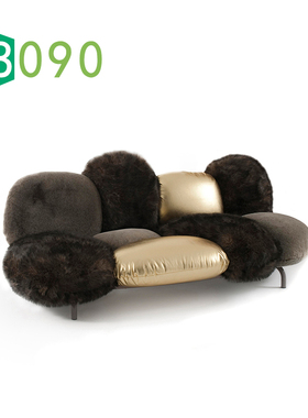 8090居品网红Ins风家具/高档商场服装店edra设计师款毛绒直排沙发