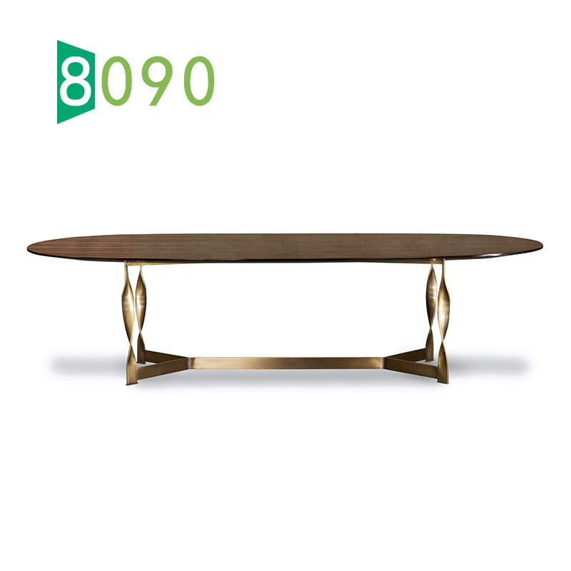 8090居品/设计师桌/样板间餐厅椭圆形木质玻璃大理石金属创意餐桌