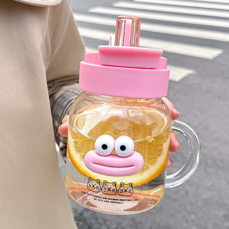 水杯2024新款女高颜值双饮大肚玻璃杯大容量夏季女生吸管耐热把手