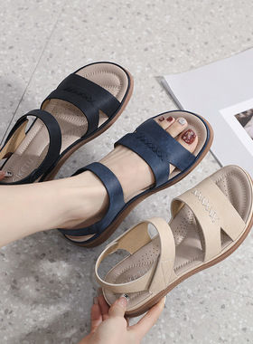 Casual lightweight retro sloping heel comfortable sandals