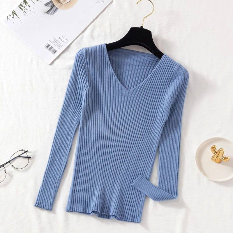Autumn Winter Women Sweaters Casual Long Sleeve Knitted V Ne