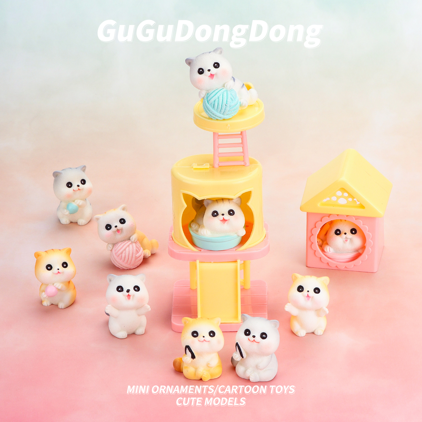 仿真迷你猫爬架猫咪模型猫窝玩具小猫玩偶卡通公仔小动物过家家