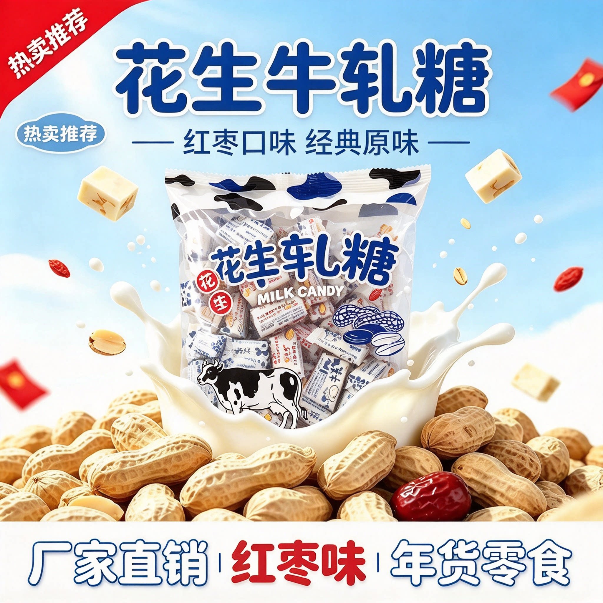 正宗花生牛轧糖红枣味奶糖硬手工牛轧年货喜糖糖果经典怀旧网红