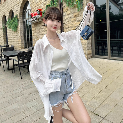 白色衬衫女夏2025新款宽松大码中长款衬衣长袖防晒衣薄款天丝
