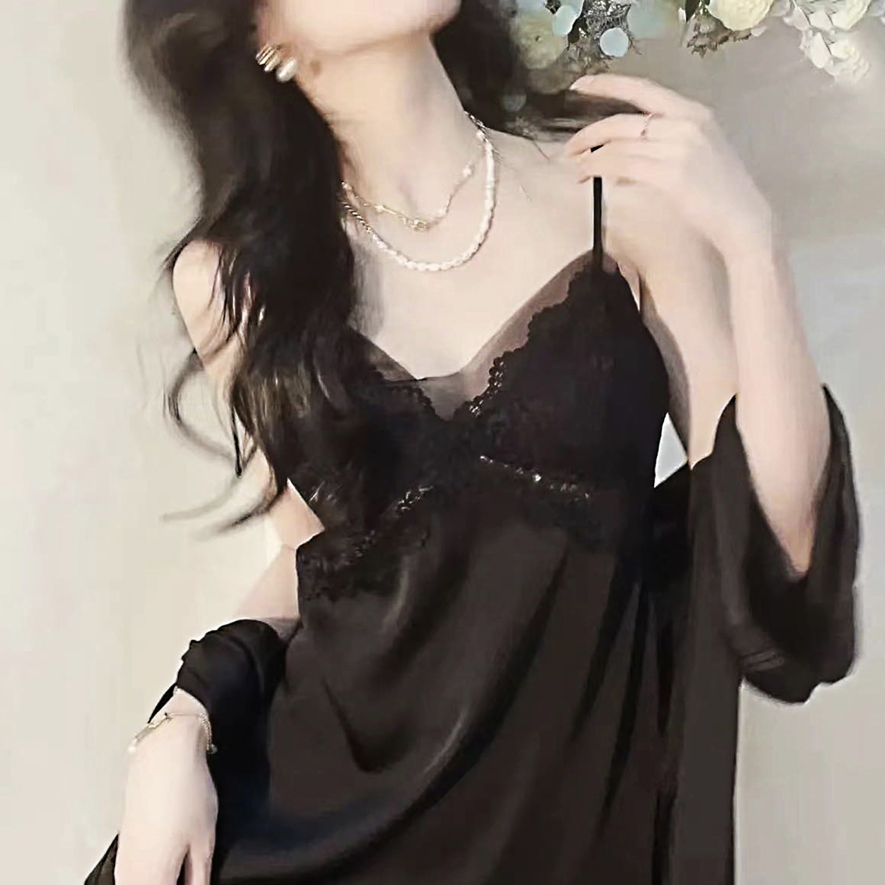 性感蕾丝吊带睡裙女2025夏季新款纯欲冰丝睡衣睡袍两件套装
