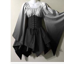 女士渐变印花复古Cosplay万圣节演出服文艺复兴中世纪连衣裙礼服