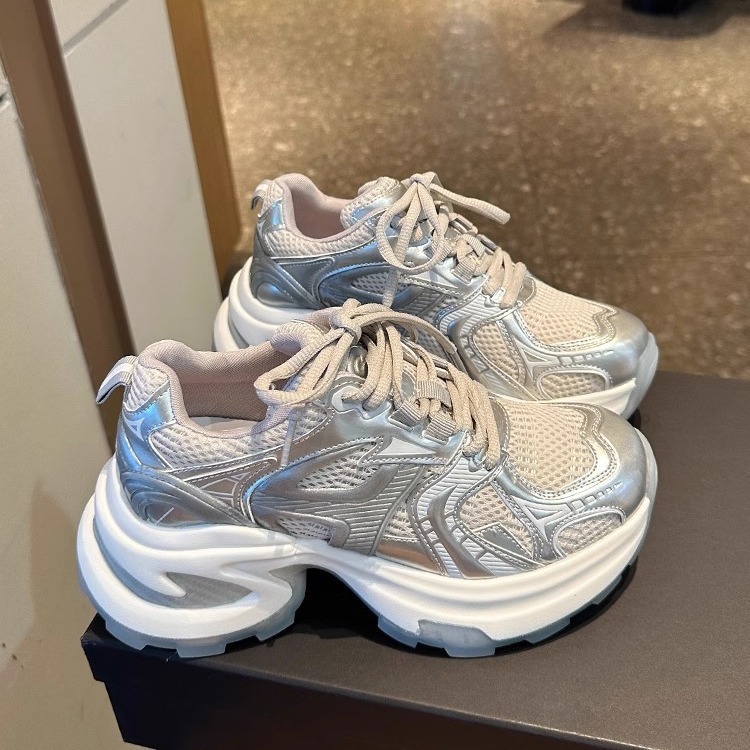 厚底银色老爹鞋女2025春夏新款