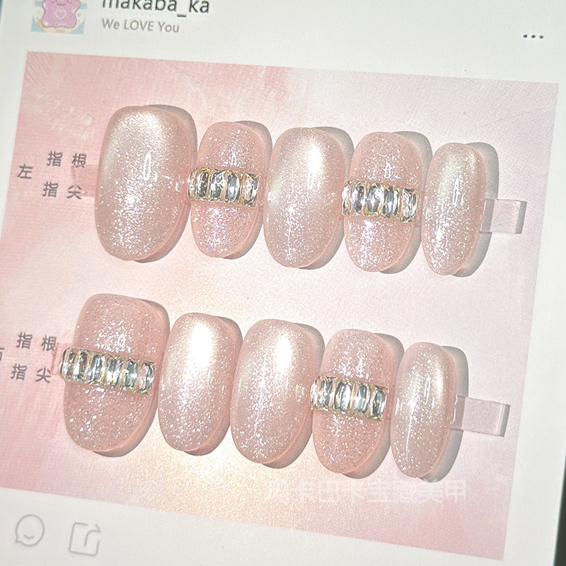 织梦】玛卡巴卡手工穿戴甲干净细闪猫眼清冷高级蛋白色美甲短甲,彩妆/香水/美妆工具,穿戴甲/甲片,淘宝优惠券,粉丝福利购,淘宝优惠卷