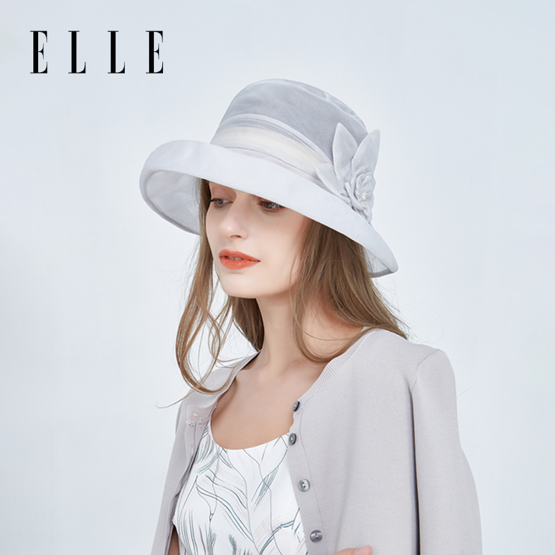 ELLE桑蚕丝帽子女春夏真丝遮阳帽凉帽透气礼帽时尚百搭防晒户外