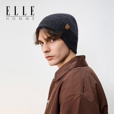 ELLEHOMME男士皮标羊绒针织帽