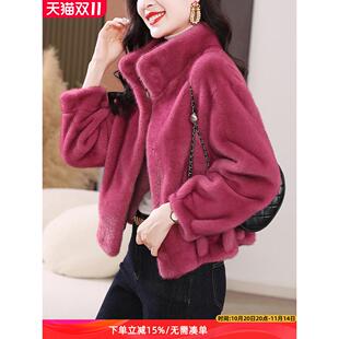 海宁水貂绒皮草外套女冬2025新款 大衣 高贵轻奢皮毛一体立领短款