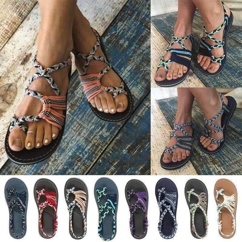 Roman Summer Sandals Shoes Woman Color Matching Rope Knot Be