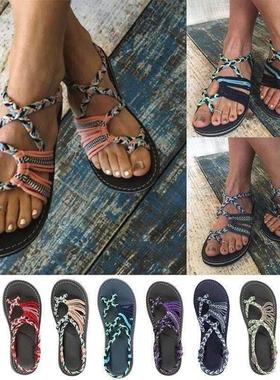 Roman Summer Sandals Shoes Woman Color Matching Rope Knot Be