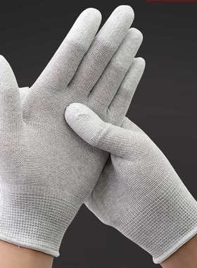 10双白色尼龙PU涂指涂掌涂胶防滑手套无尘工业防静电劳保手套耐磨