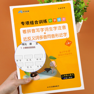 看拼音写词语二年级上册下册 全套2册注音人教版小学生2下语文专项训练同步练字册一课一练生字词组造句写字本练字帖课堂笔记书籍