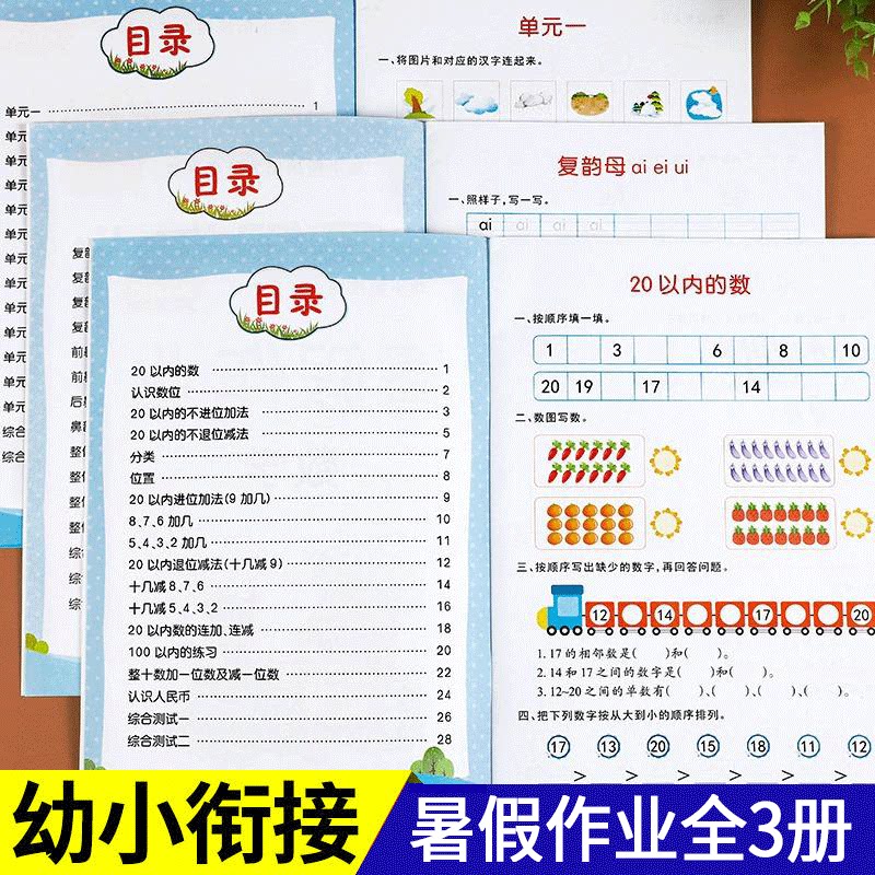 幼小衔接语文数学暑假作业全3册图片