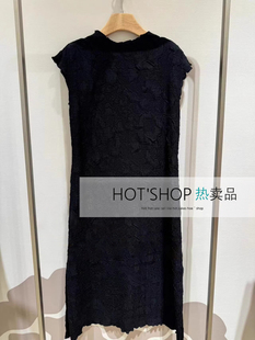 商场同款2024夏季绣花压褶新中式黑色优雅连衣裙女EGJEA4501AH