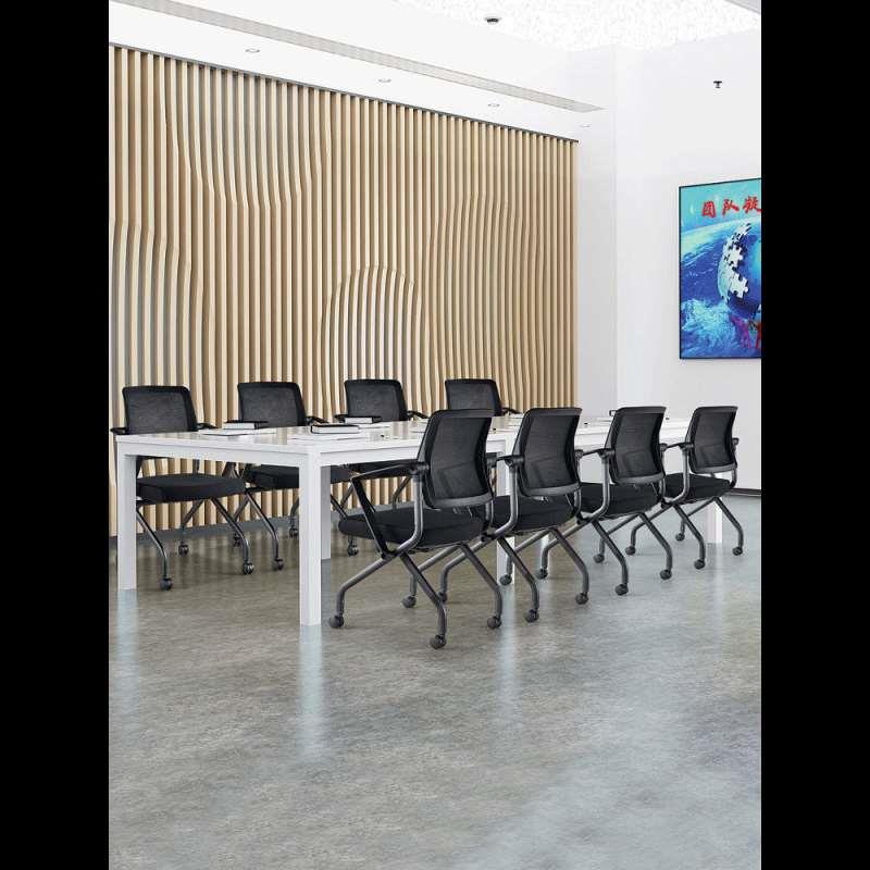 扶手免安装仰逍遥滑轮网布会议室培训椅四脚办公椅靠背带后可折叠