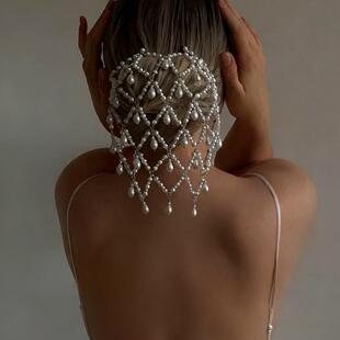 欧美热卖 chain 网状珍珠发链仙女水滴吊坠插梳新娘婚礼配饰女Hair