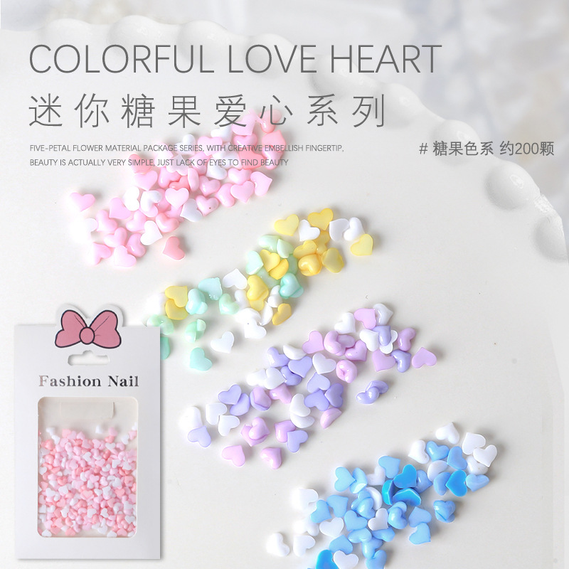 美甲饰品树脂爱心饰品龙糖果色平底立体卡通指甲装饰品200颗