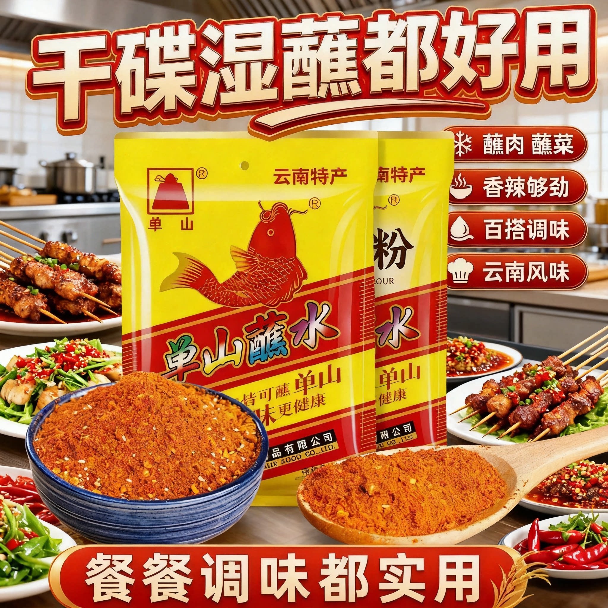 云南单山蘸水商用辣椒面烧烤调料四川火锅辣椒粉贵州五香烙锅正宗