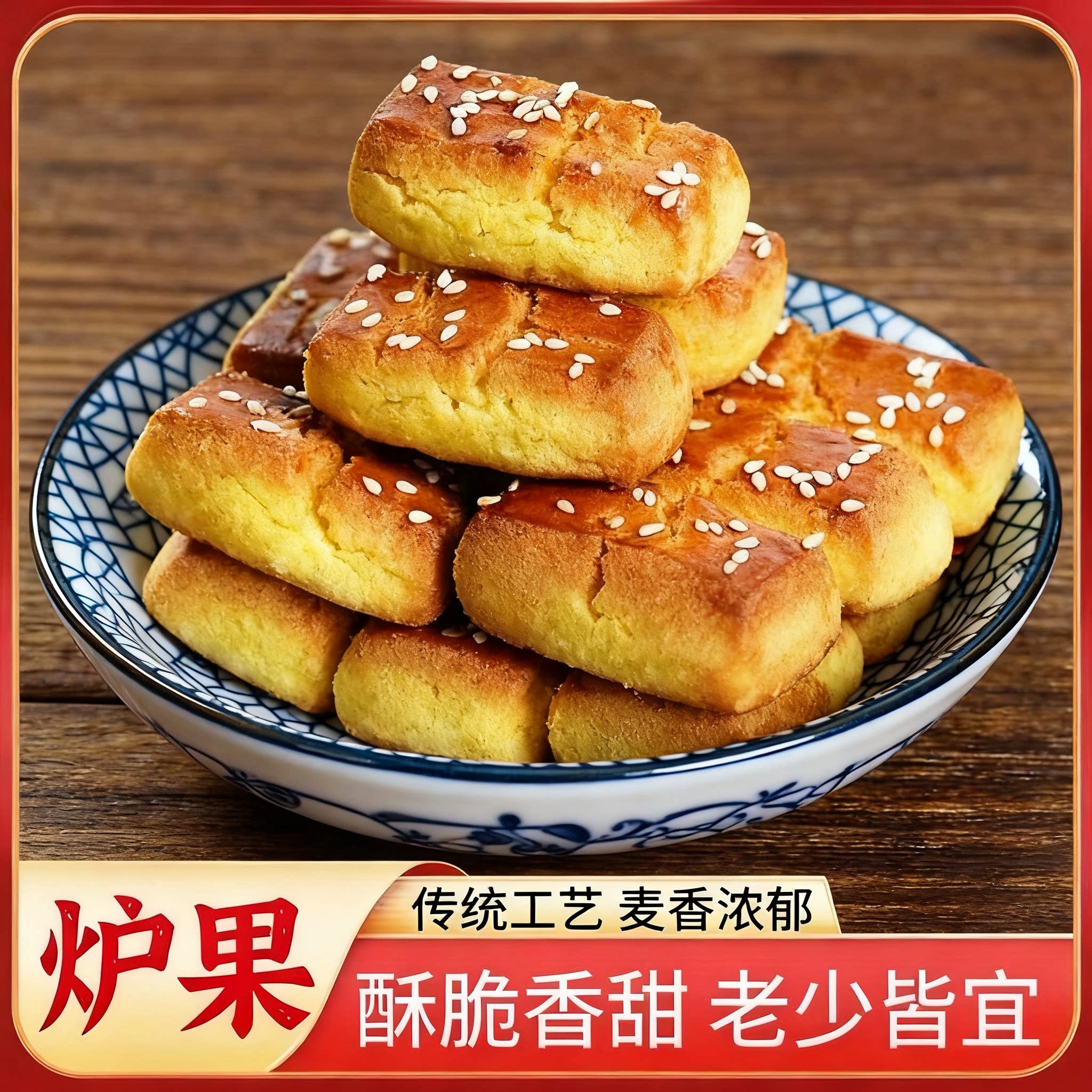 地道老式炉果传统配方烘烤香酥绵密童年回忆代餐饱腹老式糕点零食