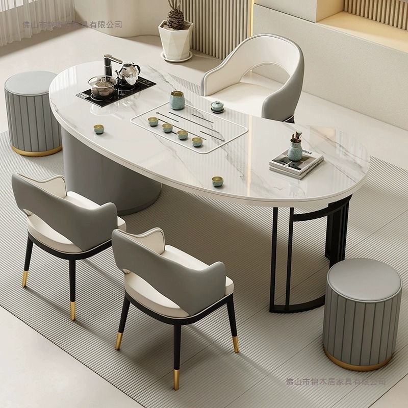 现代岩板轻奢岩小户型简约客厅泡茶家用阳台桌椅办公室组合茶几