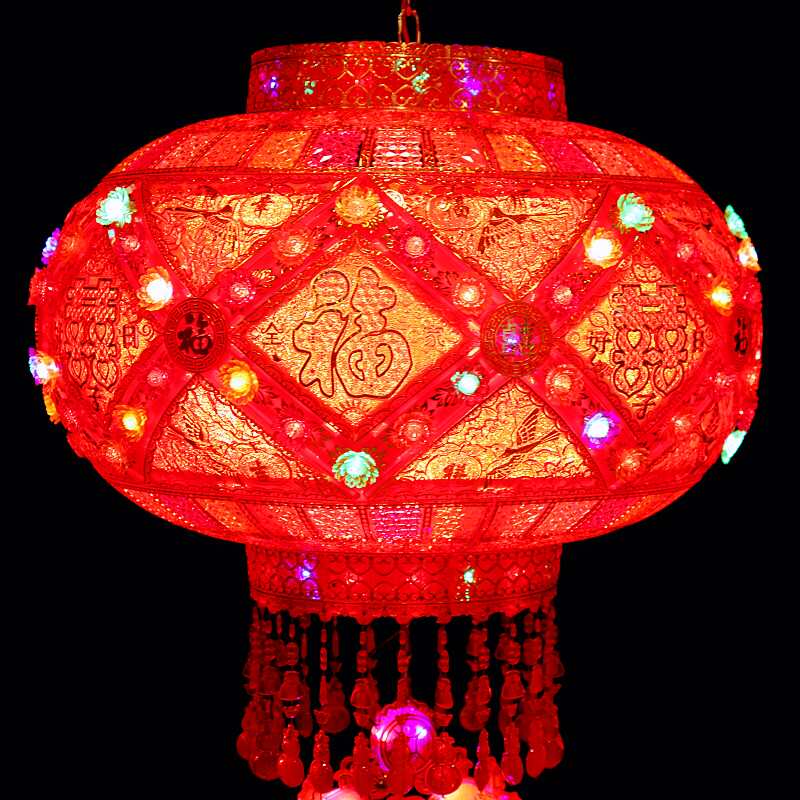 乔迁新年旋转镂空七彩阳台大门别墅春节灯笼喜字灯T笼优质大红led