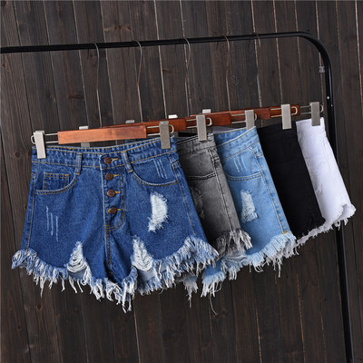 排扣破洞牛仔热短裤女2022summer women hole denim shorts jeans