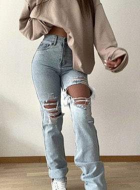 jeans women trousers 2023 Fashion ripped ladies pants 女裤