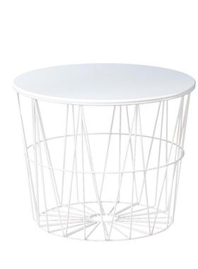 铁艺白色个性阳台收纳边几储物茶几小户型北欧风格创意圆形小