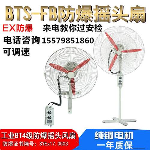 BTSFB-500工业防爆摇头扇600电风扇750牛角扇调速扇落地壁式纯铜