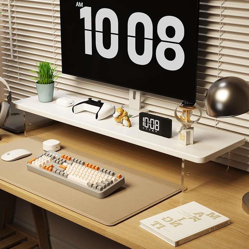 办公桌收纳电脑支架桌面增高台式显示屏支架桌面置物架实木亚克力