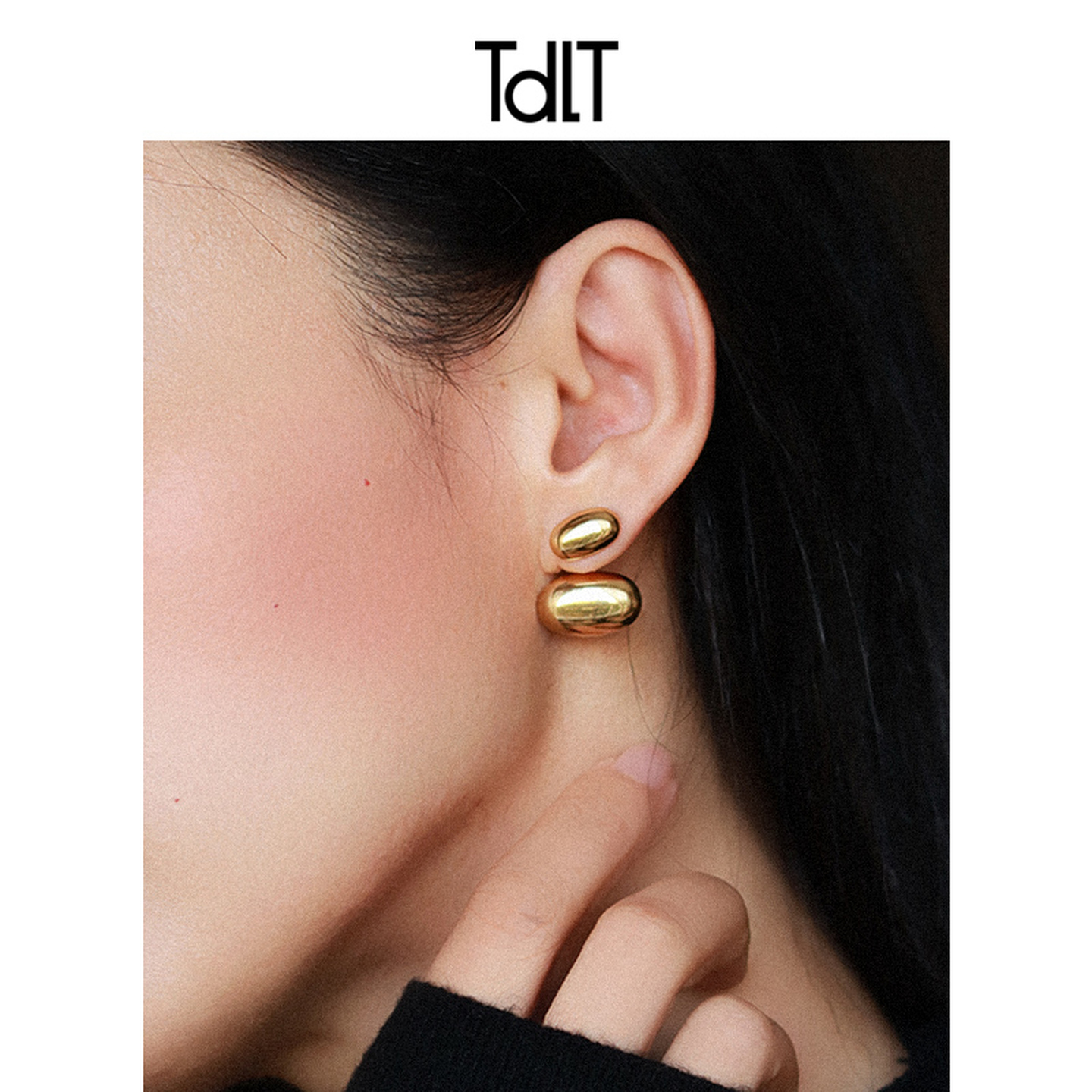 TDLT钛钢男女金色耳钉前后两戴