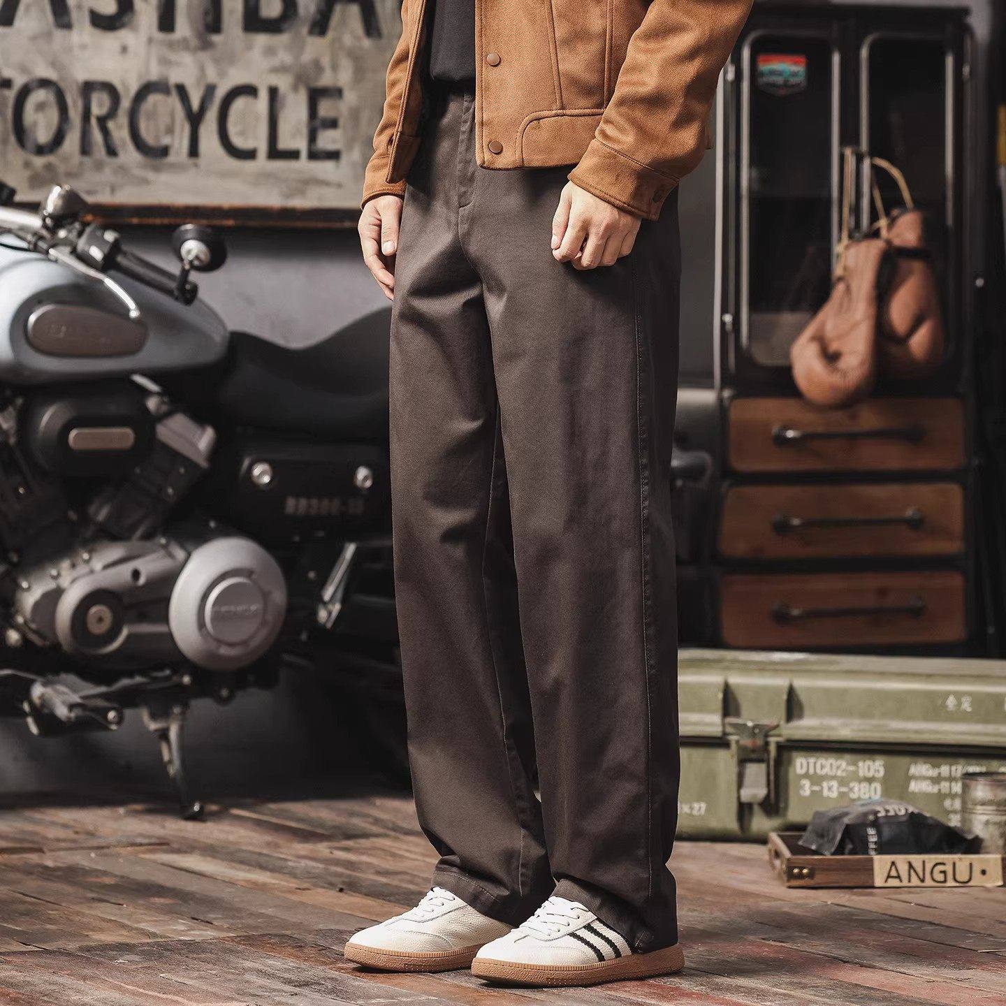 大码美式复古重磅纯棉休闲裤子男高级感阔腿工装裤春秋冬直筒长裤,男装,休闲裤,淘宝优惠券,粉丝福利购,淘宝优惠卷