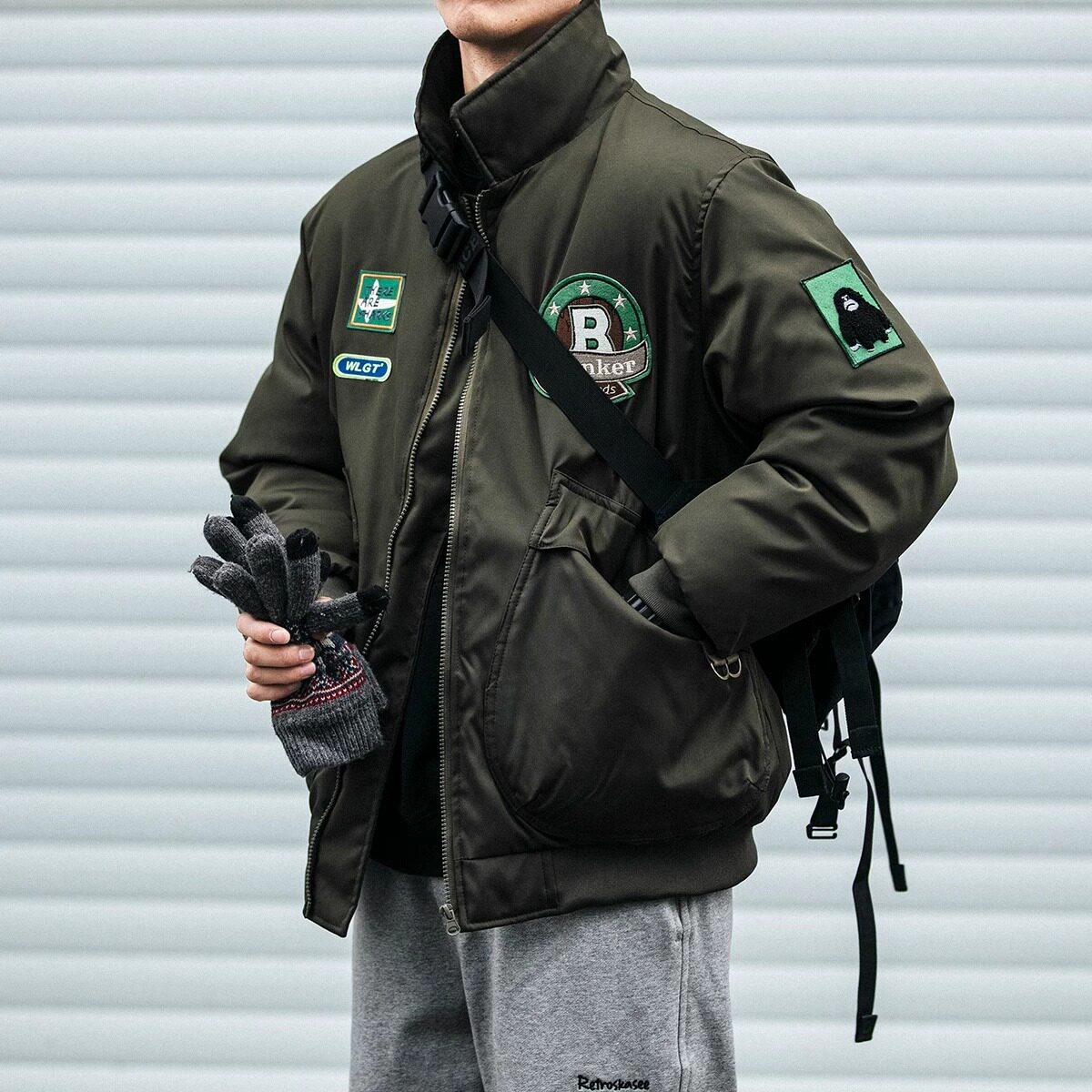 大码美式复古棒球服棉衣外套男冬季加厚飞行夹克oversize保暖棉袄