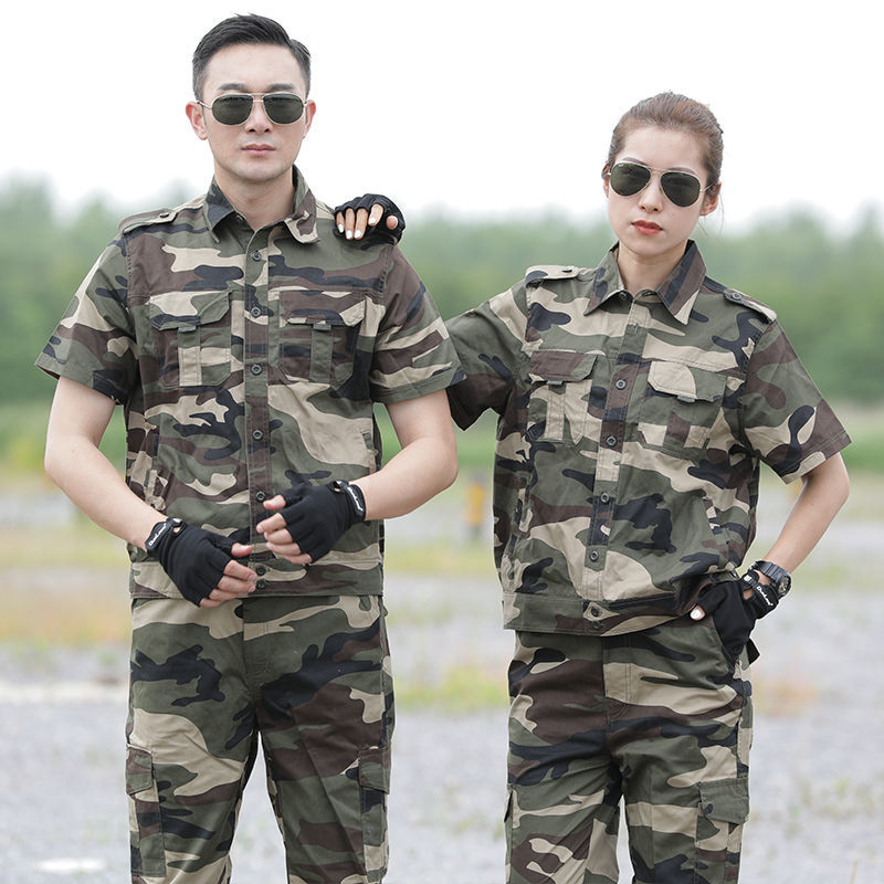 夏季纯棉迷彩服套装男短袖工作服