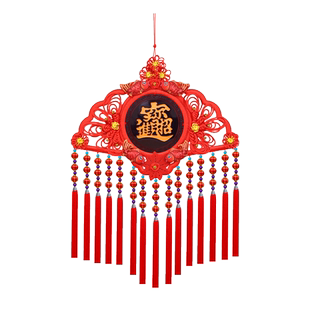 新款中国结扇形挂件客厅高档大号桃木福字玄关电视背景墙门上挂饰
