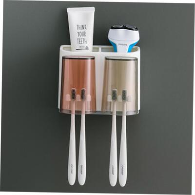 [toothbrush tooth cup holder wall rack bathroom mount home]